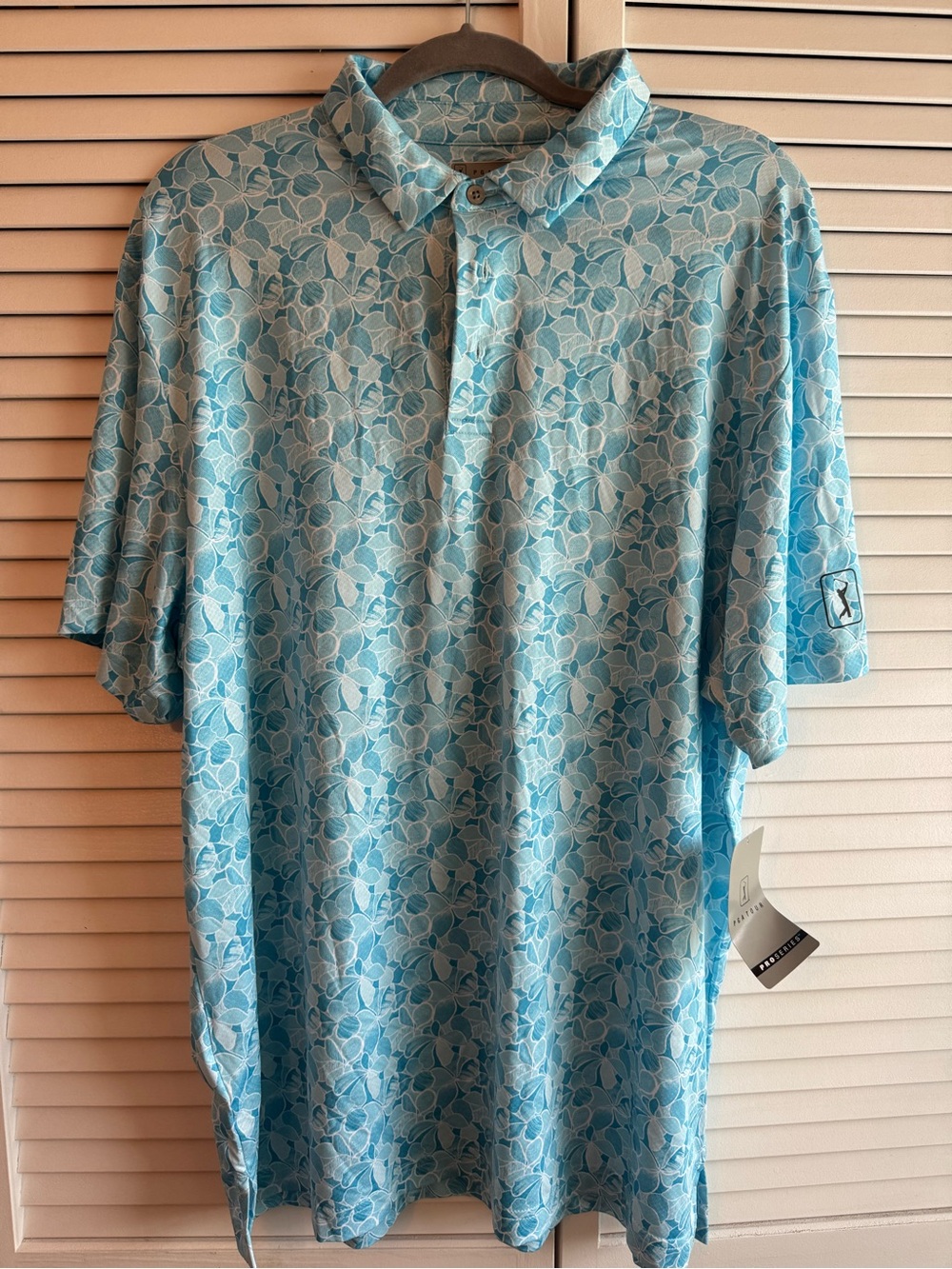 PGA Tour Light Blue Floral-Print Polo
